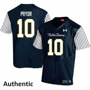 Mens Isaiah Pryor Navy Blue University of Notre Dame #10 Alternate Authentic Stitched Jersey