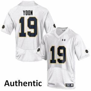 Mens Justin Yoon White Notre Dame Fighting Irish #19 Authentic Stitched Jerseys
