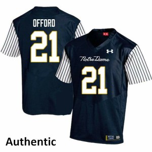 Mens Caleb Offord Navy Blue University of Notre Dame #21 Alternate Authentic Stitch Jersey
