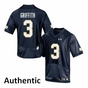 Men Houston Griffith Navy UND #3 Authentic Stitch Jersey