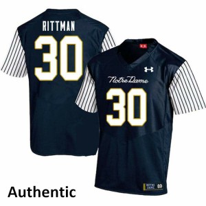 Men Jake Rittman Navy Blue Irish #30 Alternate Authentic Football Jersey