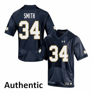 Men's Jahmir Smith Navy University of Notre Dame #34 Authentic Stitched Jersey