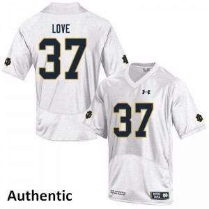 Men's Chase Love White Notre Dame #37 Authentic Football Jersey