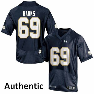 Men's Aaron Banks Navy Blue Notre Dame #69 Authentic Official Jerseys