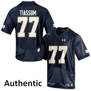 Men Brandon Tiassum Navy Blue UND #77 Authentic Stitched Jerseys