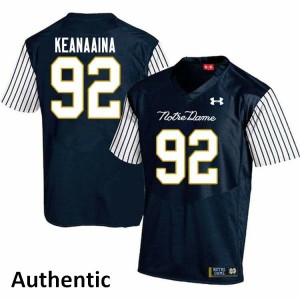 Men's Aidan Keanaaina Navy Blue Notre Dame #92 Alternate Authentic Player Jersey