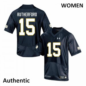 Womens Isaiah Rutherford Navy Notre Dame Fighting Irish #15 Authentic Stitched Jerseys