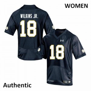 Women Joe Wilkins Jr. Navy UND #18 Authentic Football Jersey