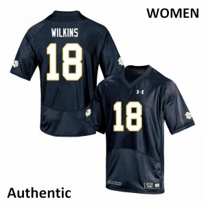 Womens Joe Wilkins Navy Notre Dame #18 Authentic Embroidery Jersey