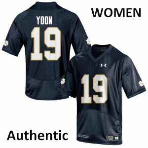 Women's Justin Yoon Navy Blue Notre Dame #19 Authentic Player Jerseys