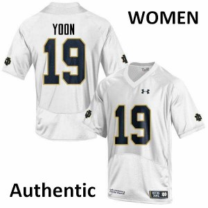 Women's Justin Yoon White Notre Dame Fighting Irish #19 Authentic Stitched Jerseys