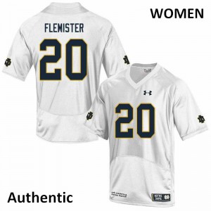Women C'Bo Flemister White University of Notre Dame #20 Authentic Football Jersey