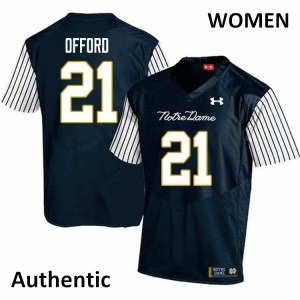 Women's Caleb Offord Navy Blue Notre Dame #21 Alternate Authentic Player Jersey