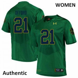 Womens Caleb Offord Green Notre Dame #21 Authentic Official Jerseys