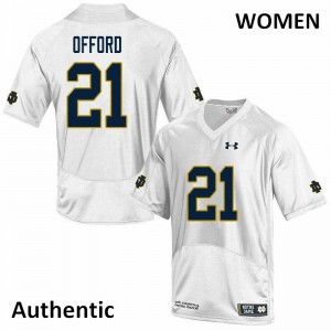 Womens Caleb Offord White Notre Dame #21 Authentic Football Jerseys