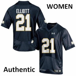 Women Jalen Elliott Navy Blue Notre Dame #21 Authentic Player Jersey