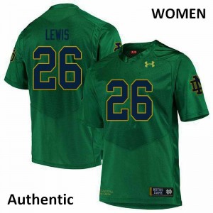 Womens Clarence Lewis Green Fighting Irish #26 Authentic Stitch Jersey