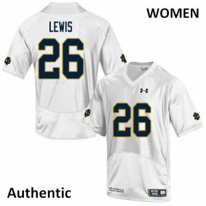 Women's Clarence Lewis White Irish #26 Authentic NCAA Jerseys