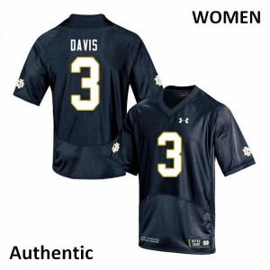 Women Avery Davis Navy Irish #3 Authentic University Jersey