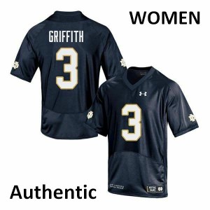 Women's Houston Griffith Navy Notre Dame #3 Authentic Player Jersey