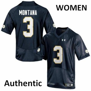 Womens Joe Montana Navy Blue UND #3 Authentic Football Jersey