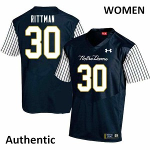 Womens Jake Rittman Navy Blue University of Notre Dame #30 Alternate Authentic University Jersey