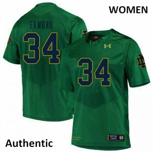 Women's Osita Ekwonu Green Notre Dame Fighting Irish #34 Authentic NCAA Jerseys