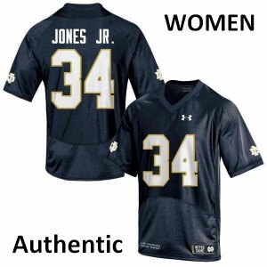 Women Tony Jones Jr. Navy Blue Notre Dame #34 Authentic College Jersey