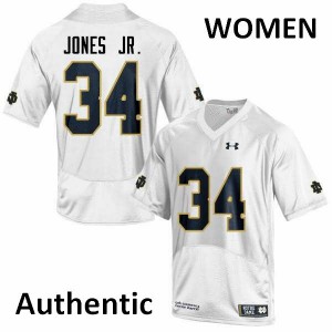 Women Tony Jones Jr. White UND #34 Authentic NCAA Jerseys