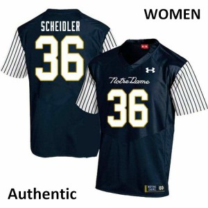 Womens Eddie Scheidler Navy Blue University of Notre Dame #36 Alternate Authentic Embroidery Jerseys