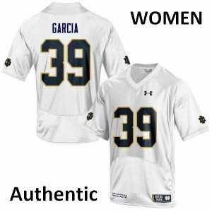 Women Brandon Garcia White Notre Dame #39 Authentic Football Jerseys