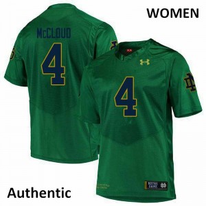 Womens Nick McCloud Green Notre Dame #4 Authentic Football Jersey