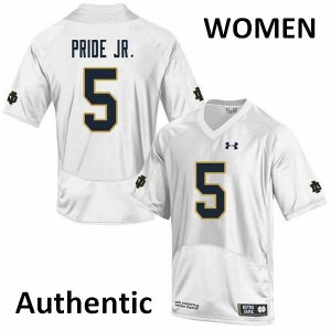 Womens Troy Pride Jr. White Fighting Irish #5 Authentic Stitched Jerseys