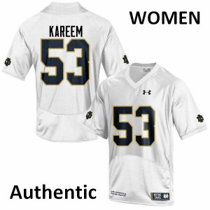 Women's Khalid Kareem White UND #53 Authentic Stitched Jersey