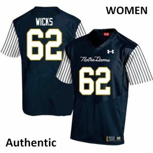 Women Brennan Wicks Navy Blue Irish #62 Alternate Authentic Player Jerseys