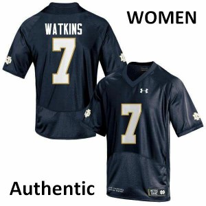 Womens Nick Watkins Navy Blue Notre Dame #7 Authentic Embroidery Jerseys