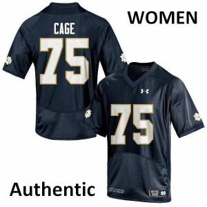 Womens Daniel Cage Navy Blue Notre Dame #75 Authentic Stitch Jerseys