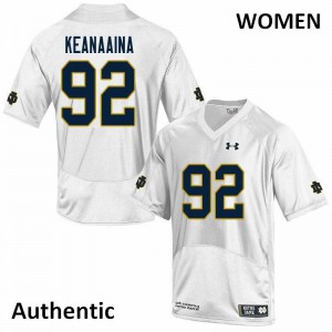 Women's Aidan Keanaaina White Fighting Irish #92 Authentic Stitched Jersey