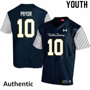 Youth Isaiah Pryor Navy Blue Notre Dame #10 Alternate Authentic Stitch Jersey