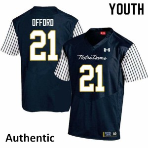 Youth Caleb Offord Navy Blue University of Notre Dame #21 Alternate Authentic NCAA Jerseys