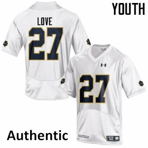 Youth Julian Love White UND #27 Authentic NCAA Jersey
