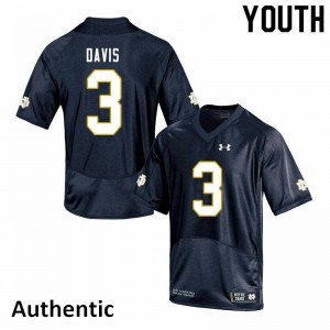 Youth Avery Davis Navy Irish #3 Authentic Football Jersey