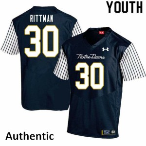 Youth Jake Rittman Navy Blue Notre Dame #30 Alternate Authentic Player Jerseys