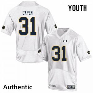 Youth Cole Capen White Irish #31 Authentic Player Jersey