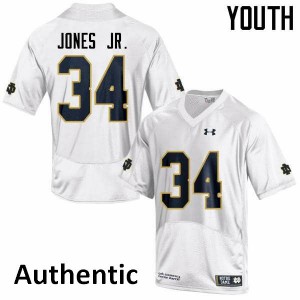 Youth Tony Jones Jr. White University of Notre Dame #34 Authentic Stitched Jersey