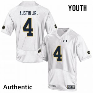 Youth Kevin Austin Jr. White Fighting Irish #4 Authentic Stitch Jersey