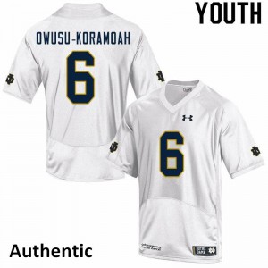 Youth Jeremiah Owusu-Koramoah White Notre Dame Fighting Irish #6 Authentic Stitch Jerseys