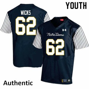 Youth Brennan Wicks Navy Blue UND #62 Alternate Authentic Player Jersey