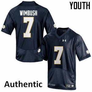 Youth Brandon Wimbush Navy Blue UND #7 Authentic Player Jerseys