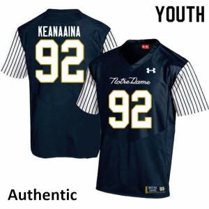 Youth Aidan Keanaaina Navy Blue Notre Dame #92 Alternate Authentic Embroidery Jerseys